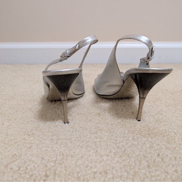 Prada silver leathers size 8 sling back heel with rhinestone embelishment. - Picture 7 of 13